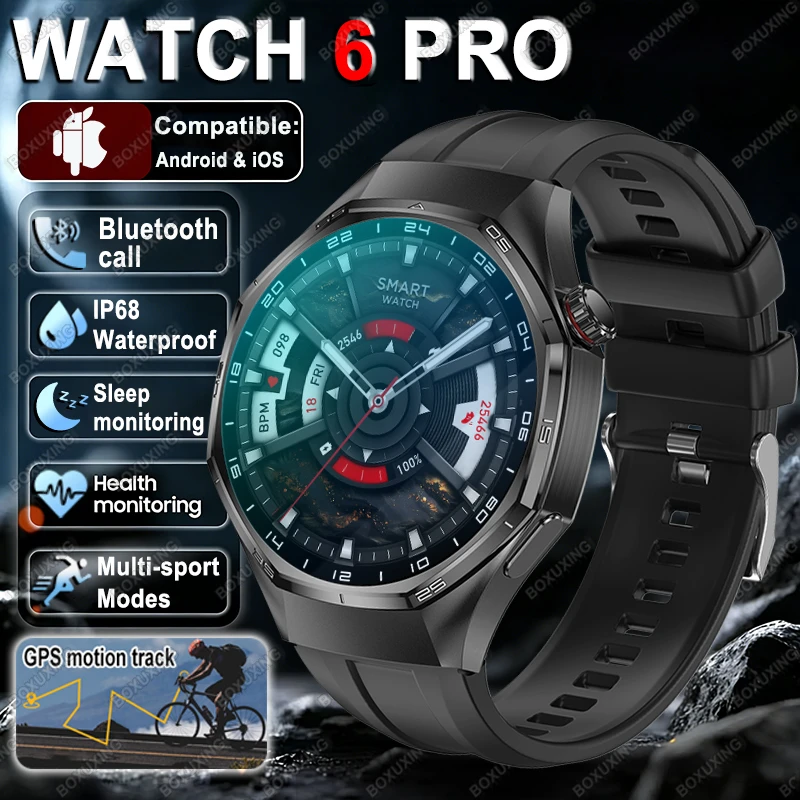 2026 New Watch 6 Pro GPS Smart Watch Men Sports Fitness HD AMOLED Screen Bluetooth Call Waterproof Health Monitoring Smartwatch