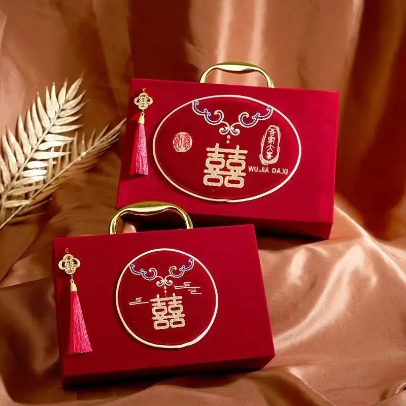 중국 스타일 선물 약혼 케이스 결혼식 지참금 가죽 휴대용 문서 선물 보관 상자 30X9.5X20CM