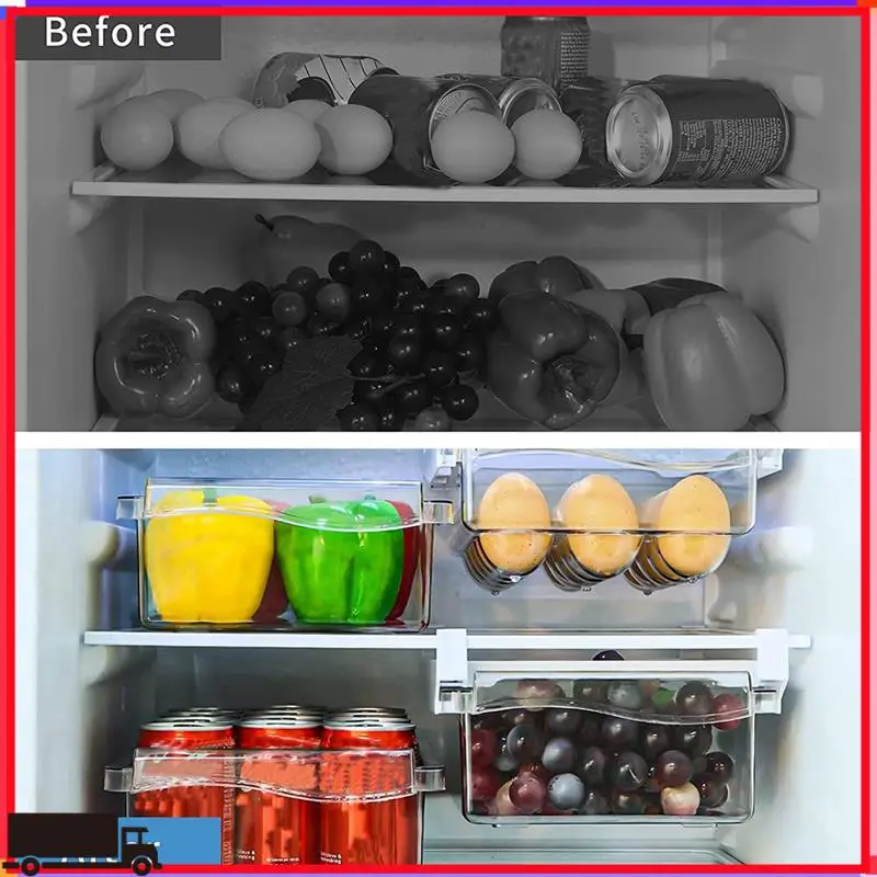 

Premium 2 Pack Pull Out Fridge Drawer Organizer, Fridge Storage Box Clear Container Food Drinks Eggs Fruit
