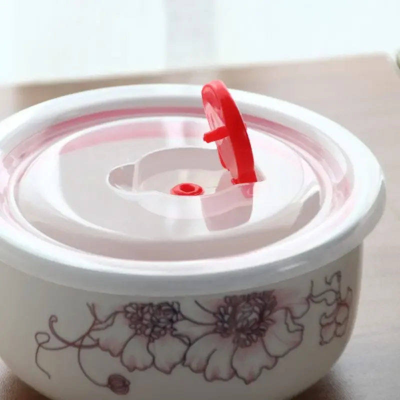 Microwave heating bowl set Ceramic bowl with lid large fresh-keeping bowl Household sealed box Three-piece set with rice