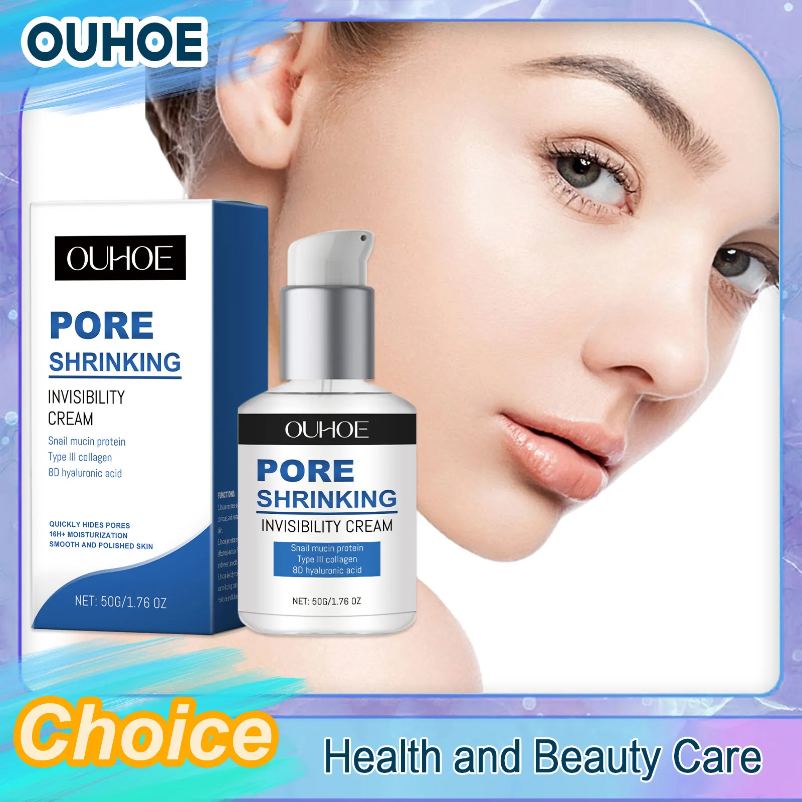 Pore Shrinking Face Cream Large Pores Blackehead Removal Moisturizer Whiten Anti Aging Snail Mucin Protein Hyaluronic Acid Cream