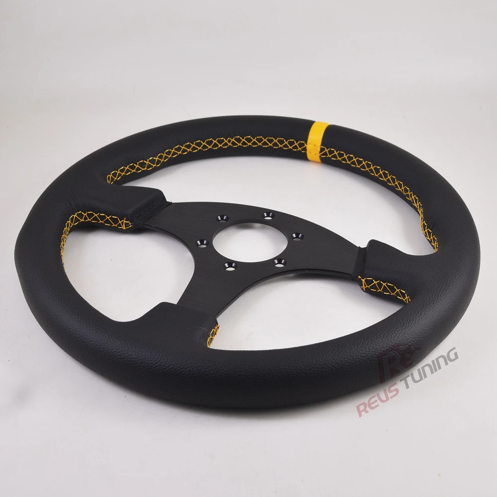 330mm 13inches Flat Red/Yellow Stitches Game Gaming Simulator Simulation Rally Racing Sport Drift Car Steering Wheel