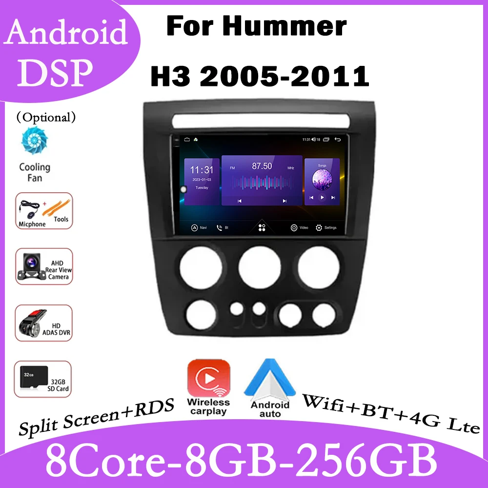 

Автомагнитола 9 дюймов для Hummer H3 2005-2011 Android 14 с сенсорным экраном, мультимедийный видеоплеер, навигация GPS 4G + WIFI, стерео, авто