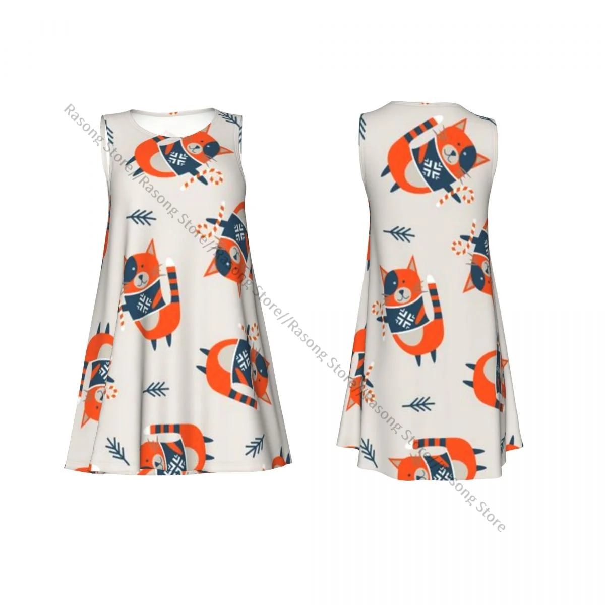 Women's Dress Winter Cute Cats Dressed In Knitted Warm Summer Casual T Shirt Beach Cover up Tank Dress