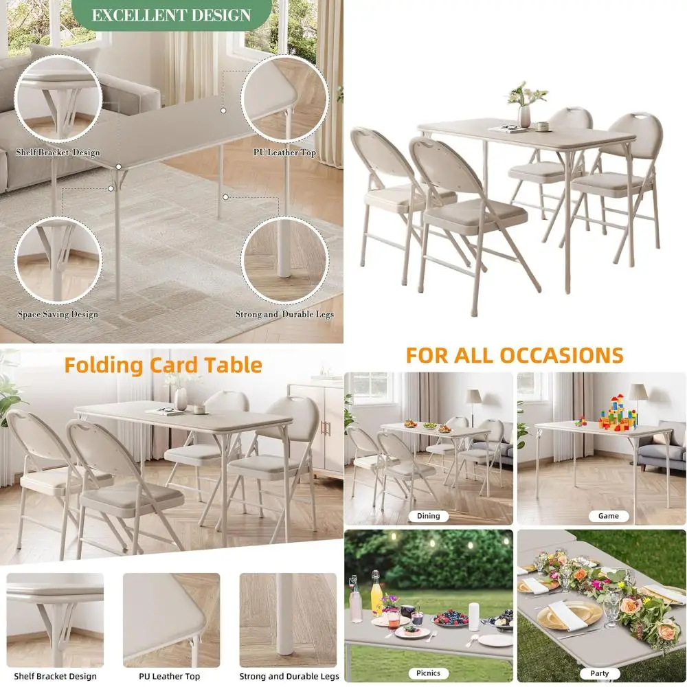 

Portable Folding Card Table, Beige, 20.07x47.24, Anti-Slip Feet, Scratch-Resistant, Collapsible for Indoor/Outdoor Use