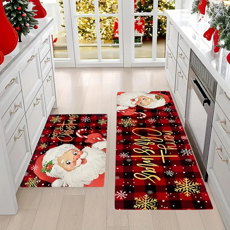 Christmas Cookies Tree Red Color Floor Mat Home Kitchen Non-slip Mat Merry Christmas Decoration for Home Happy New Year 2026