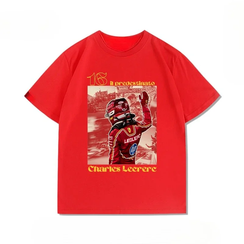 Summer 2025 New Collection: Leclerc F1 No. 16 Pure Cotton Printed T-shirt for Men Women High-quality Y2K Bug Pure Cotton T-shirt #5