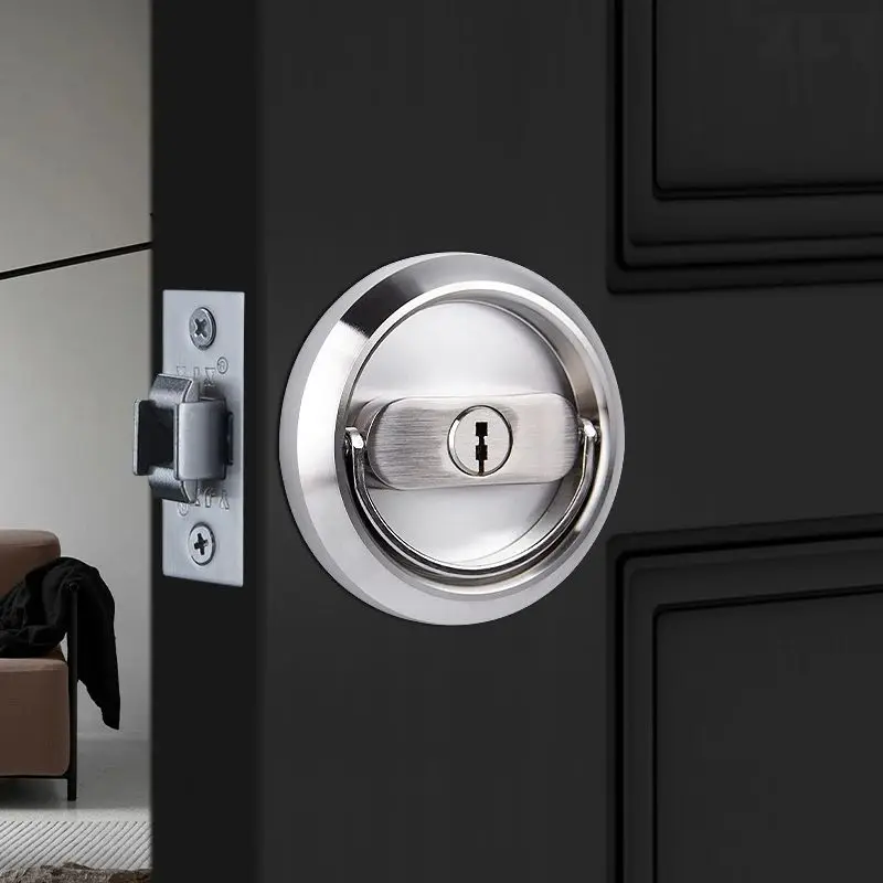 HOT 304 Stainless Steel Cup Handle Recessed Door Locks Invisible Hidden Entrance Privacy Door Knobs Lock Double Hook Lock +Keys