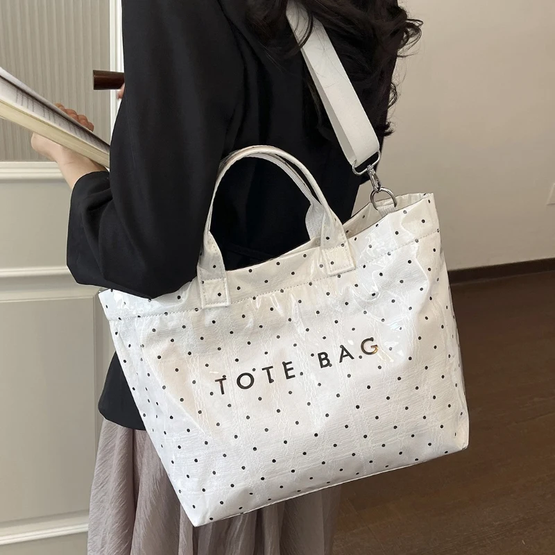

PVC Jelly Tote Bag Transparent Waterproof Large Capacity Shoulder Bag Korean Stylish Polka Dot Crossbody Bag For Commuting
