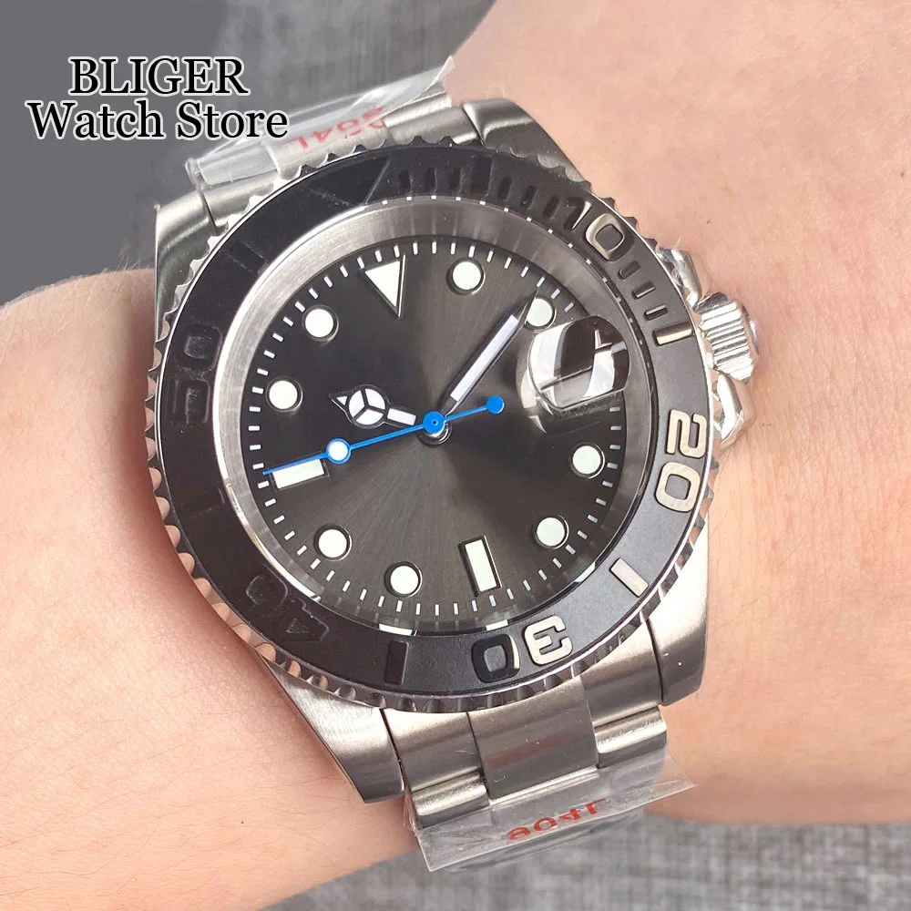 

Мужские автоматические часы Tandorio с сапфировым стеклом, серебряной вставкой, люминесцентными синими стрелками, серым циферблатом, полированным ремешком, механизм NH35A