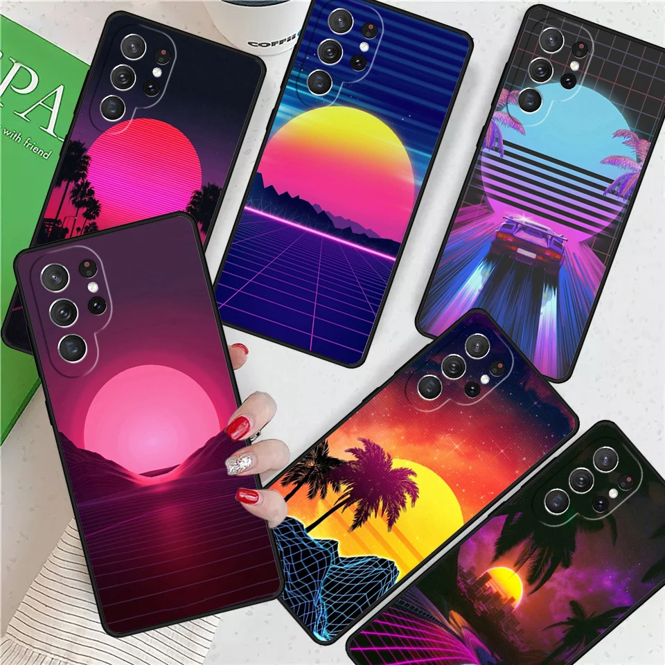 Synthwave Sun Neon 80's For Samsung Galaxy S24 Ultra S21 S22 S8 S9 S10 5G Note 10 20 Plus FE S23 Phone case Cover Coque