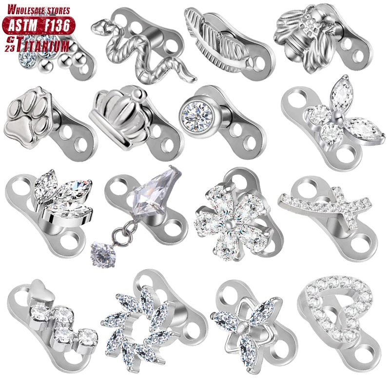 F136 Titanium Helix piercing conch Skin Grafting Nail Dermal Anchor 16g Surface Body Zircon Drilling Hide in Top Crystal Jewelry