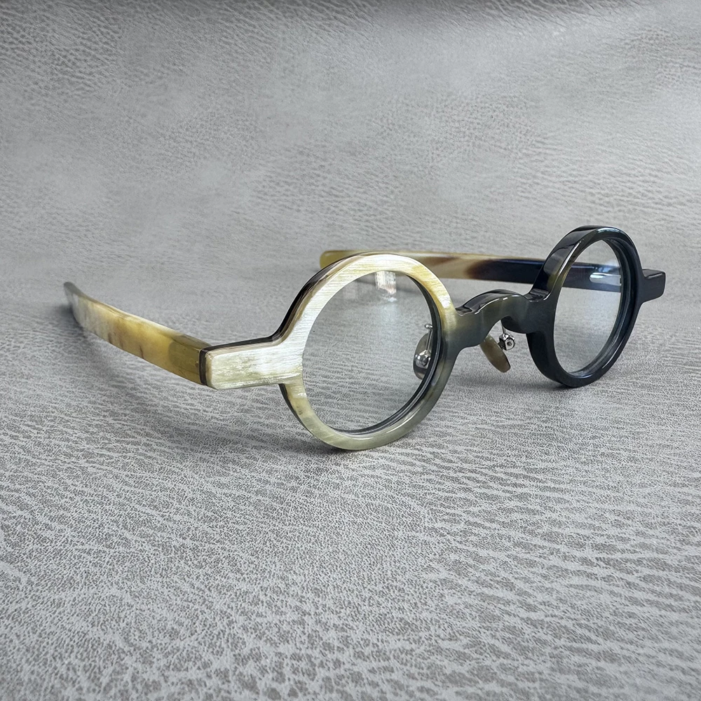 Eyeglass Frames Small Round Optical Lenses With Recipe Unique Handmade Black White Horn Prescription Women Men's Glasses Frames