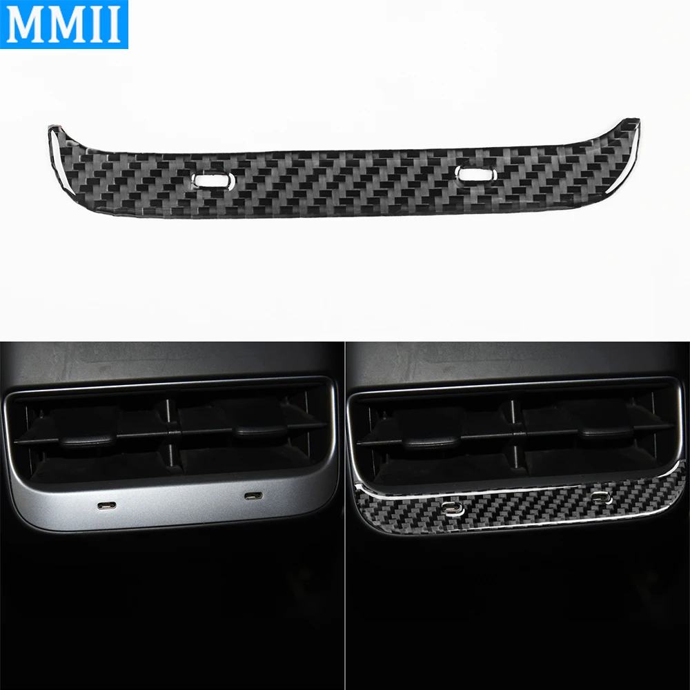 

For Tesla Model Y 2020+ Model 3 2017-2022 Carbon Fiber Rear Air Conditioning Outlet Trim Cover Car Interior Accessories Sticker