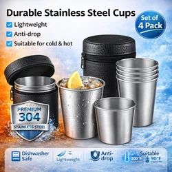 4 Pcs Stainless Steel Cups Stackable Metal Drinking Tumblers with Storage Bag for Camping Travel Outdoor Bar