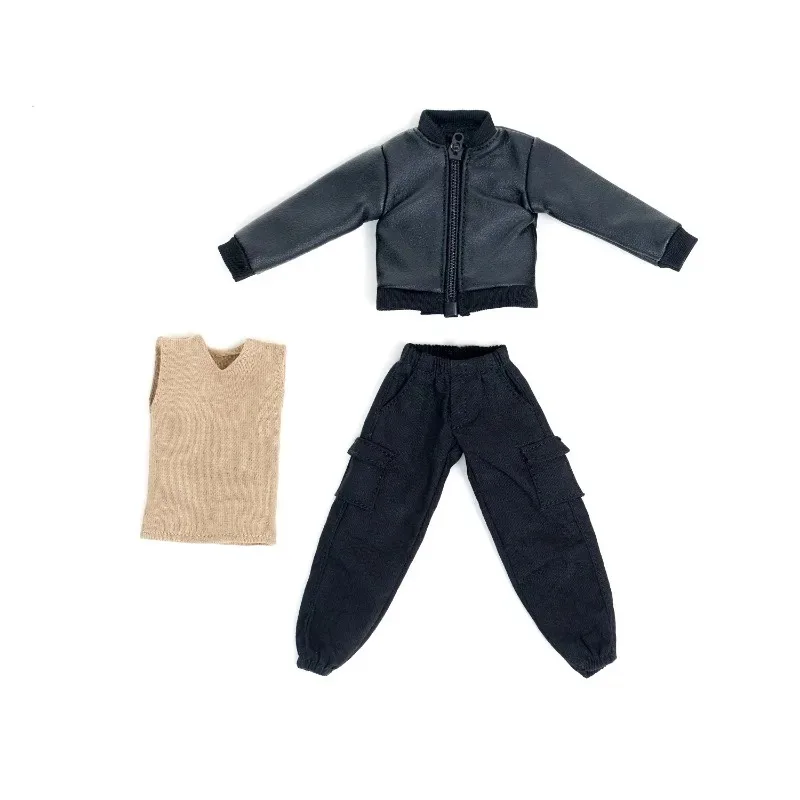 Figurines d'action à l'échelle 1/12, loisirs masculins, veste en cuir PU noir, vêtements de travail, pantalons, gilet, vêtements, modèle de bricolage pour jouets de 6 pouces, accessoires