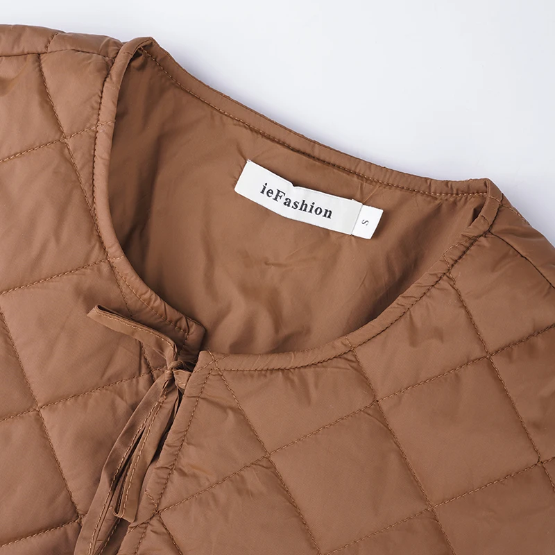 الدانتيل متابعة مبطن سترات قطنية النساء اللون البني شتاء جديد بأكمام طويلة س الرقبة خفيفة الوزن معطف دافئ جيب الإناث أبلى #6