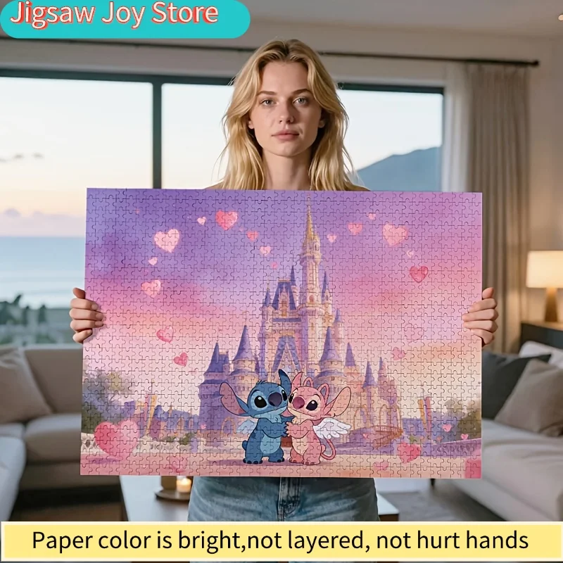 

2D-пазл, 1000 деталей, «Стич и Ангел» — романтический дизайн «Замок-сердце», безрамочный пазл для Дня святого Валентина, для дома/декора