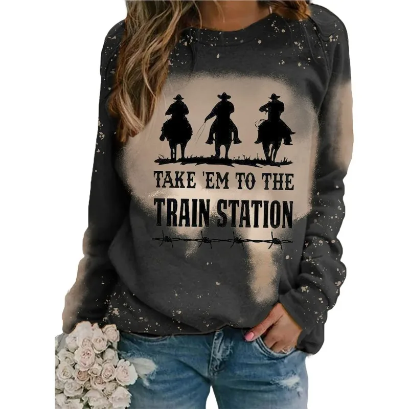 Spring/autumn Women's Pullover Round Neck Letter Printed Gradient Long Sleeve Hoodies T-shirt Underlay Loose Fashion Casual Top
