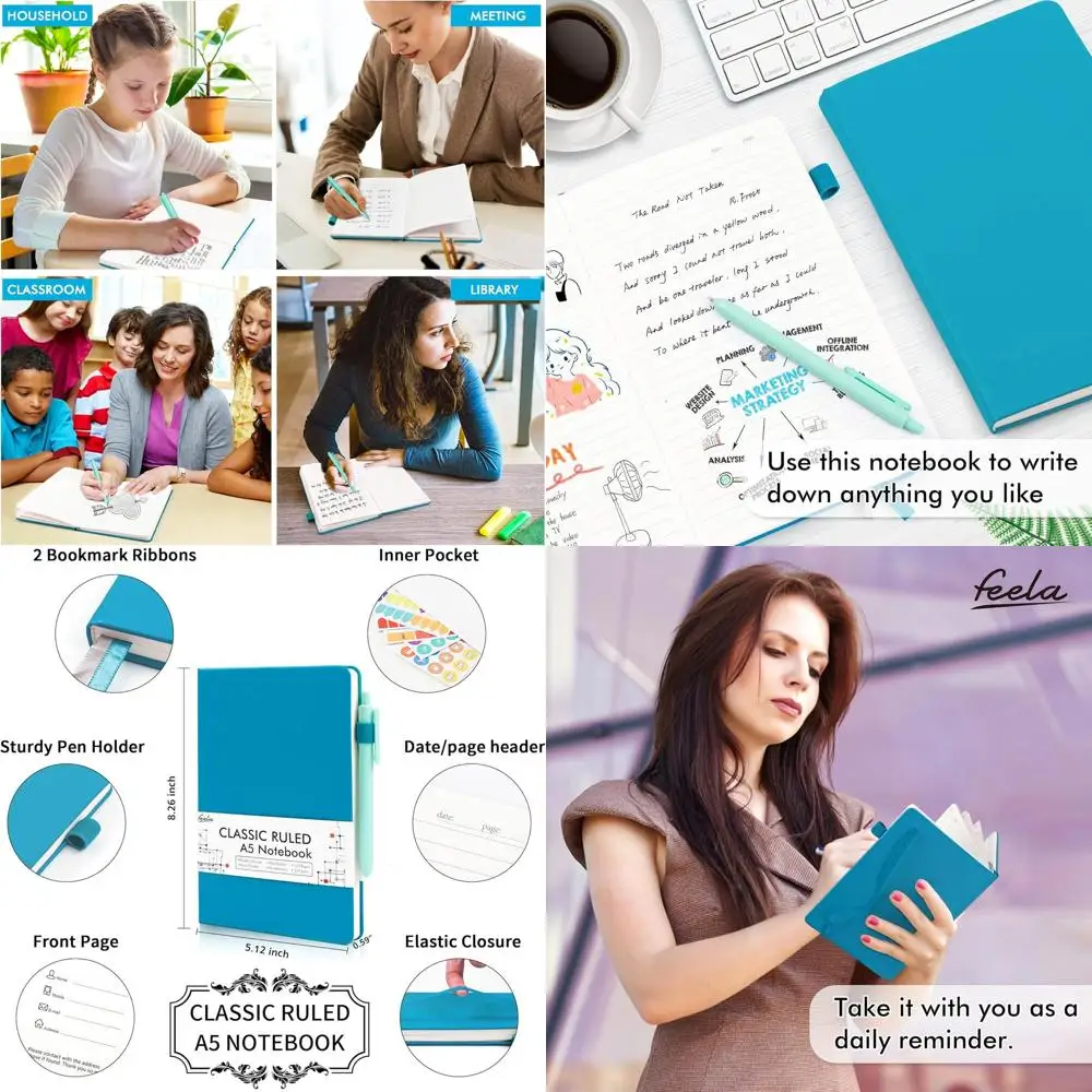 A5 Lined Notebook Set with Pen Holder, 24-Pack, 120 GSM Paper, 5.1x8.3, Teal for Work and Business