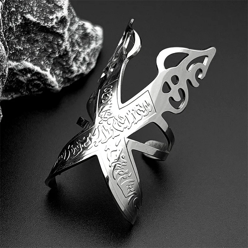 إمام علي السيف مسلم الإسلام سكين خواتم للرجال النساء الفولاذ المقاوم للصدأ العربية ذو الفقار قابل للتعديل المفتوحة البنصر مجوهرات هدية