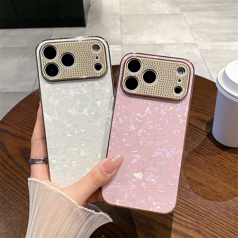 

17 Pro Max Luxury Glitter Shell Pattern Phone Case for iPhone 16 15 14 13 Premium Shiny Diamond Camera Protective Phone Cover