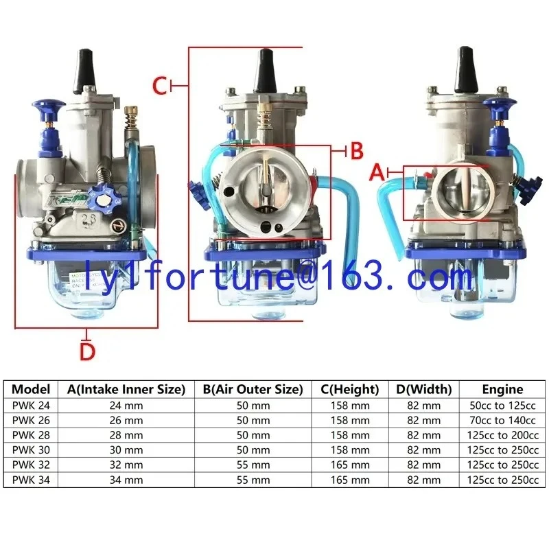 Motorcycle Carburetor 24 26 28 30 32 34 mm Universal Racing Carburetor with Power Injection for 2/4 Stroke Motorcycle ATV