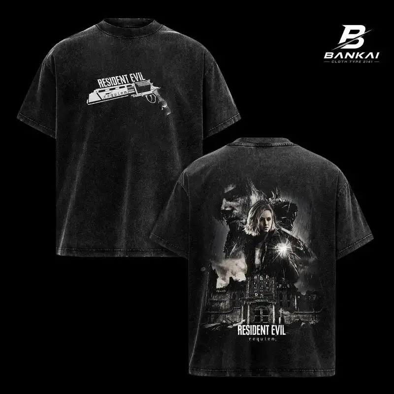 Hot Game Resident Evil Ashley Graham Leon Print T-shirt Men Women Tshirts Cotton Clothing Retro Washed T Shirt Harajuku Tops