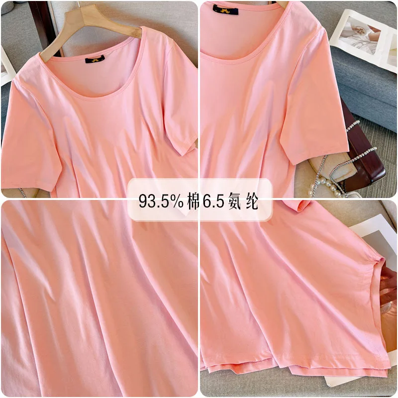 150Kg Plus Size Women's Bust 153 Summer Loose Short-Sleeved Simple Irregular Solid T-Shirt Black White Pink 5XL 6XL 7XL 8XL 9XL