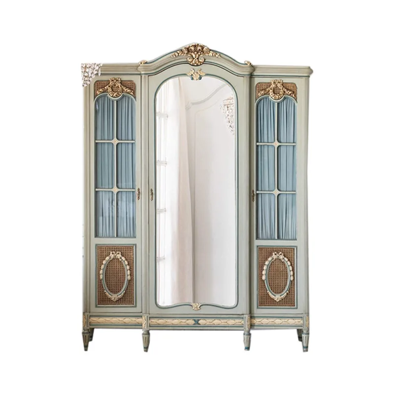 Solid wood wardrobe pastoral country carved quality solid wood wardrobe, French court bedroom retro furniture