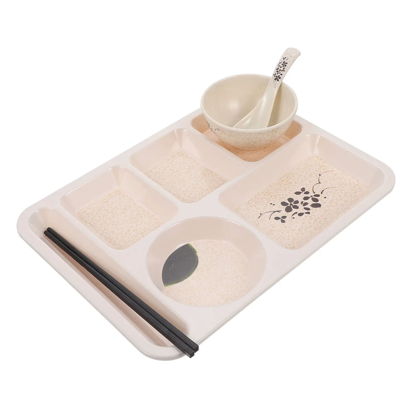 1Set Elegant Melamine Divided Serving Tray Set Includes Bowl Spoon Pair Chopsticks Creative Seasoning Dipping Plates for Dining