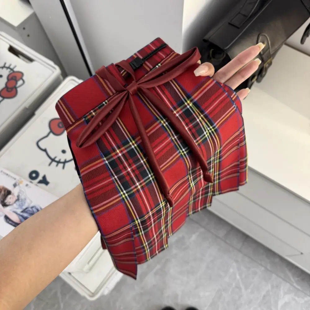 Pure Desire Style Small Pepper Grid Skirt Red  Cartoon Jk School Uniform Women's Fashion Set Polyester Short Sleeve V...