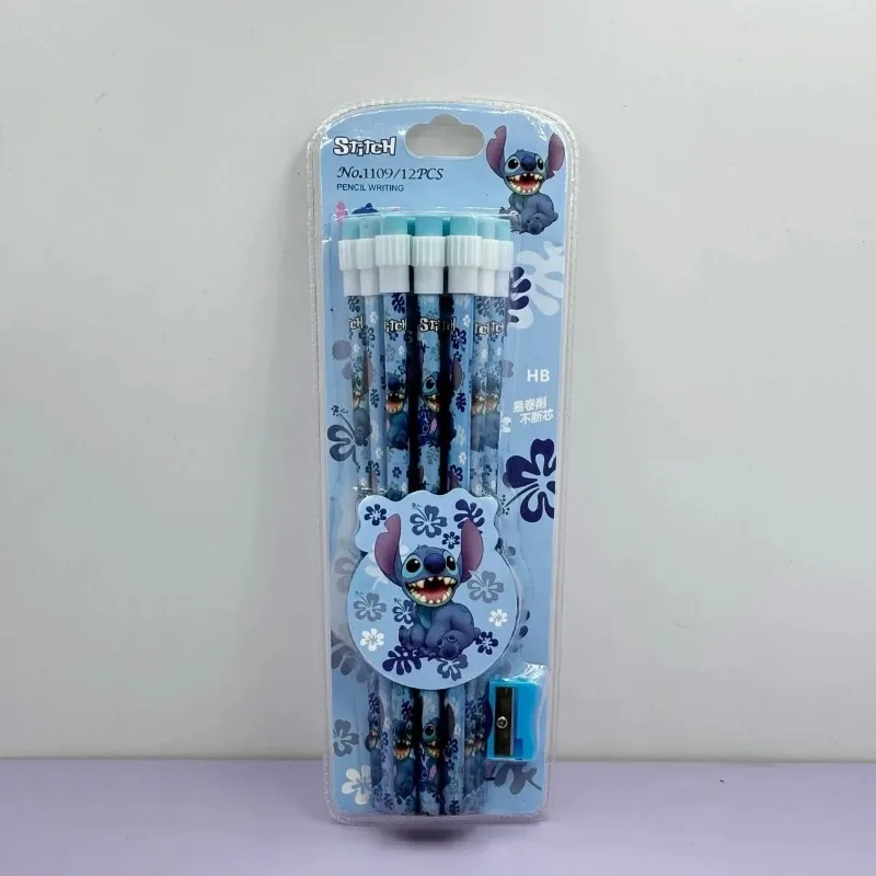 12pcs Stitch Wooden Pencil with Sharpener Creative Student Special Kawaii  Pencil Anime Angel Stationary Set Gifts for Children