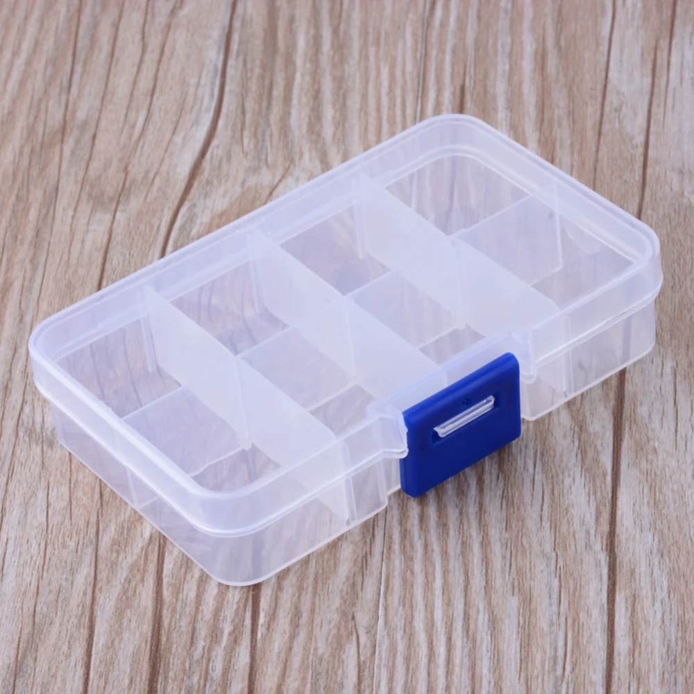 8 Compartments Polypropylene(PP) Bead Storage Containers Rectangle Clear 10.8x7x2.3cm Hole: 6mm