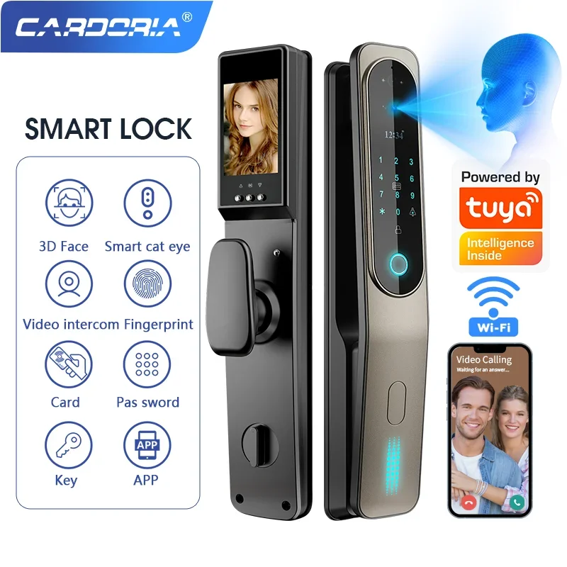 Porta automática Smart Lock, cartão de impressão digital, cartão de identificação, Palm Vein, Reconhecimento Facial, Suporte Remoto, Mobile Phone Unlock Alarm