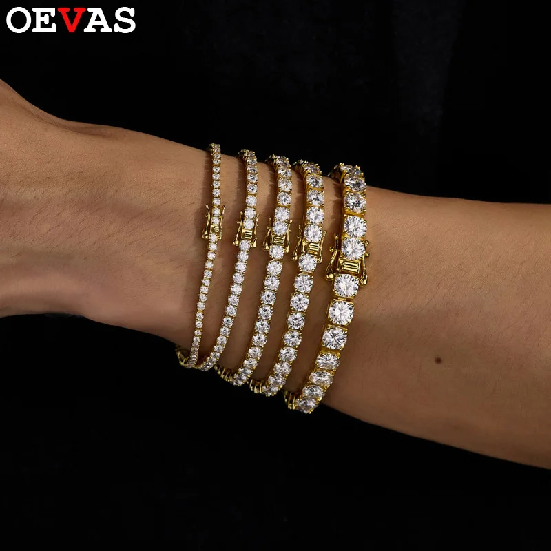 

Теннисный браслет OEVAS с муассанитами 3/4/5 мм для женщин и мужчин, серебро S925 с покрытием из 18-каратного золота, для свадьбы и вечеринок, изысканные ювелирные изделия с сертификатом