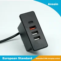 Enchufe integrado de carga USB estándar europeo 3USB + 1TypeC carga rápida PD20W instalación oculta para mesita de noche sofá