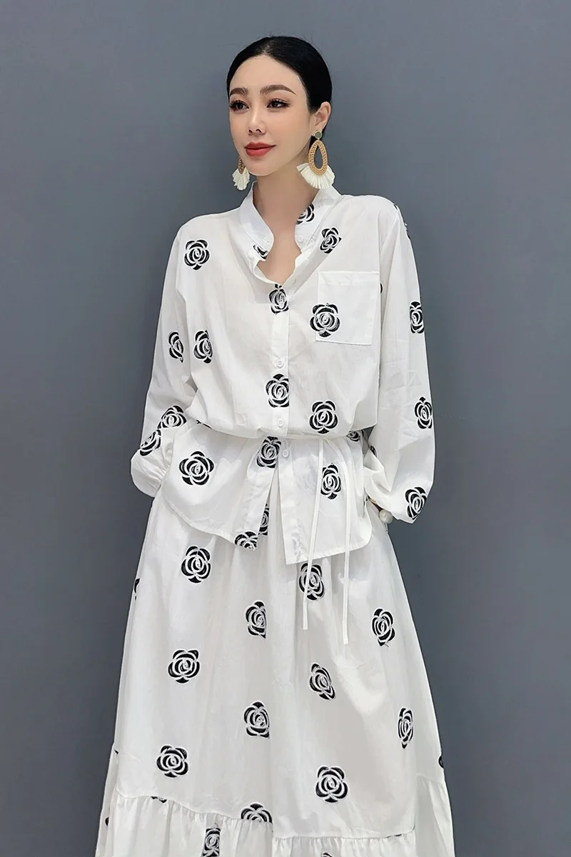 Autumn New 2024 Elegant Women Loose Long Dresses Female Fashion Printed Shirts Dress Wholesale