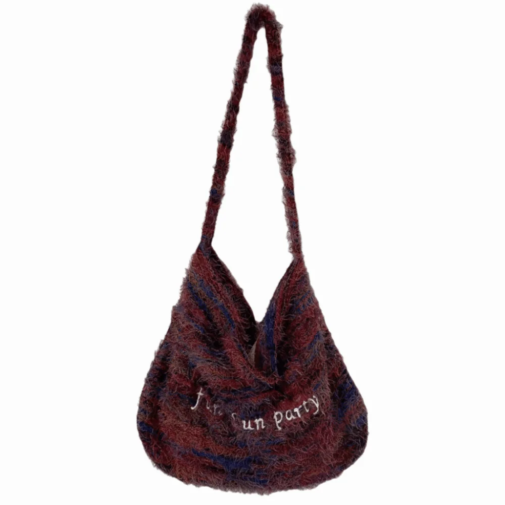 

Fashion Colorful Design Shoulder Bag Weaving Personality Color Matching Tote Bag Hairy Large Capacity Crossbody Bag Women Girl