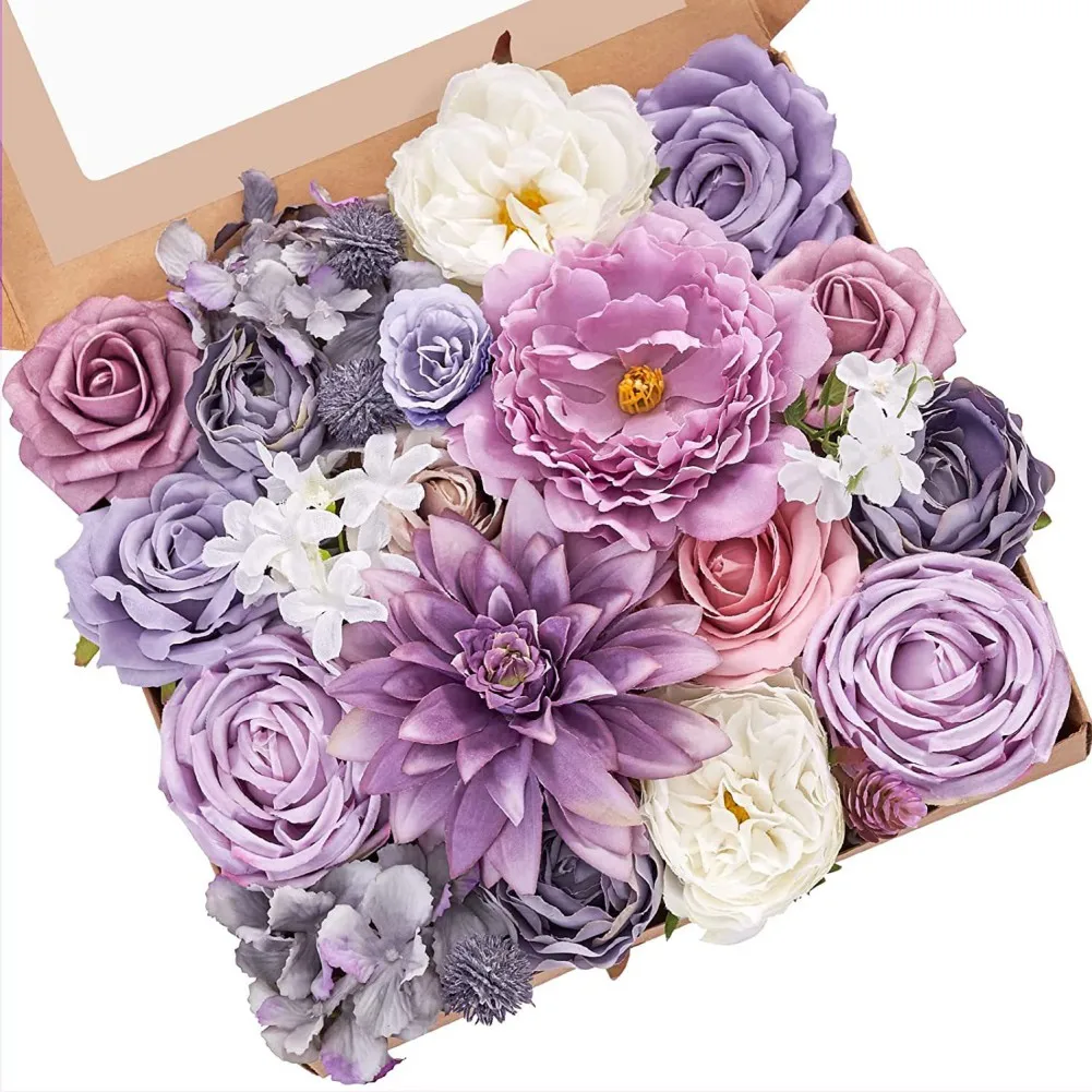 

1 Set, DIY Wedding Bouquet Artificial Rose With Storage Box Silk Fake Flower PE Foam Rose Wedding Car Decor Wedding Decor