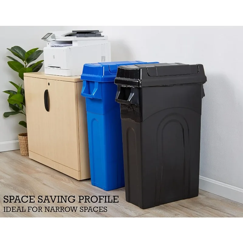 

Waste Container 23 Gallon - Swing Lid, Space Saving Slim, Easy Bag Removal, Handles | for Homeowners/Renters | Indoor/Outdoor
