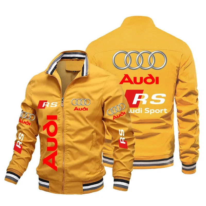 Audi Motorcycle Jackets Man Audi RS Logo Printed Biker Jacket Casual Fashion Oversized Racing Jacket Men\'s Clothing Streetwear