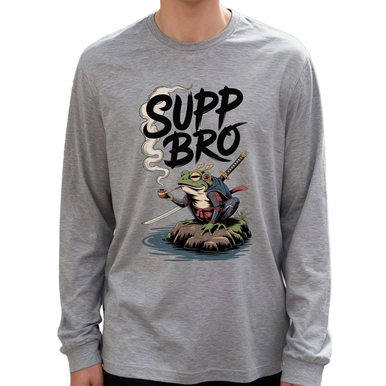 Supp Bro メンズ長袖Tシャツ 綿100% 180g クルーネック カジュアル デイリースタイル 柔らかく通気性あり