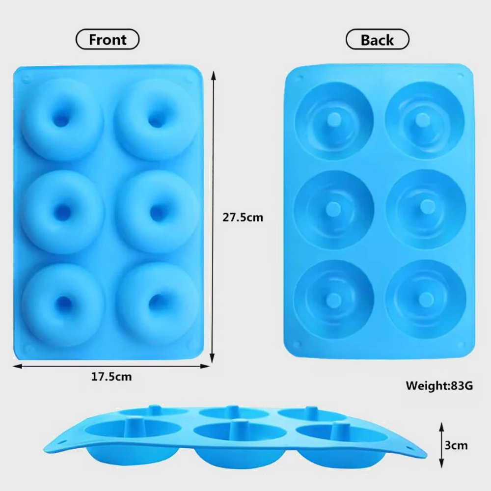 1piece 6 Holes Silicone Donut Baking Mold Macaron Color Non-Stick Silicone Bagels Pan BPA Free Cupcake Mould Biscuit Cake Mould