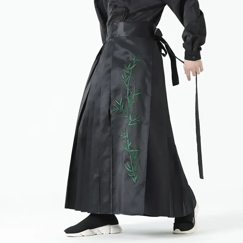 Fashion Black Bamboo Leaf Long Sleeve Hanfu Horse Face Skirt Men Women Oriental Knights Cosplay Costumes Halloween Carnival