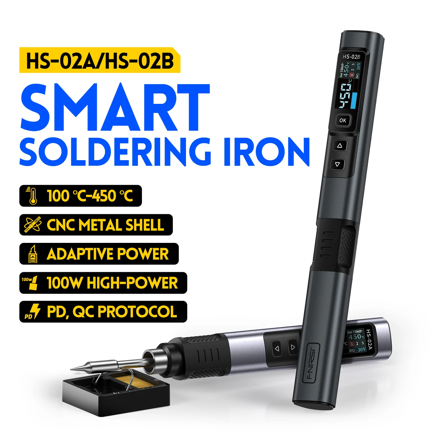 FNIRSI HS-02 100W USB Soldering Iron Set Adjustable Temperature Ceramic Core Heating Portable Home Welding Solder Repair Tools