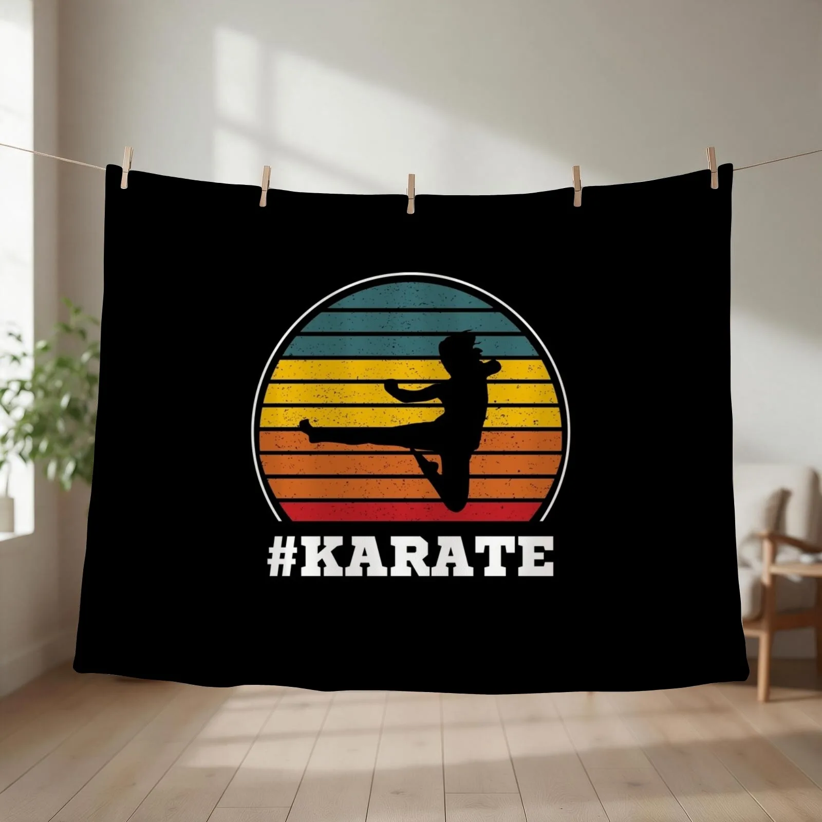Karate Retro Style Throw Blanket couch cozy soft plush fuzzy picnic outdoor blanket