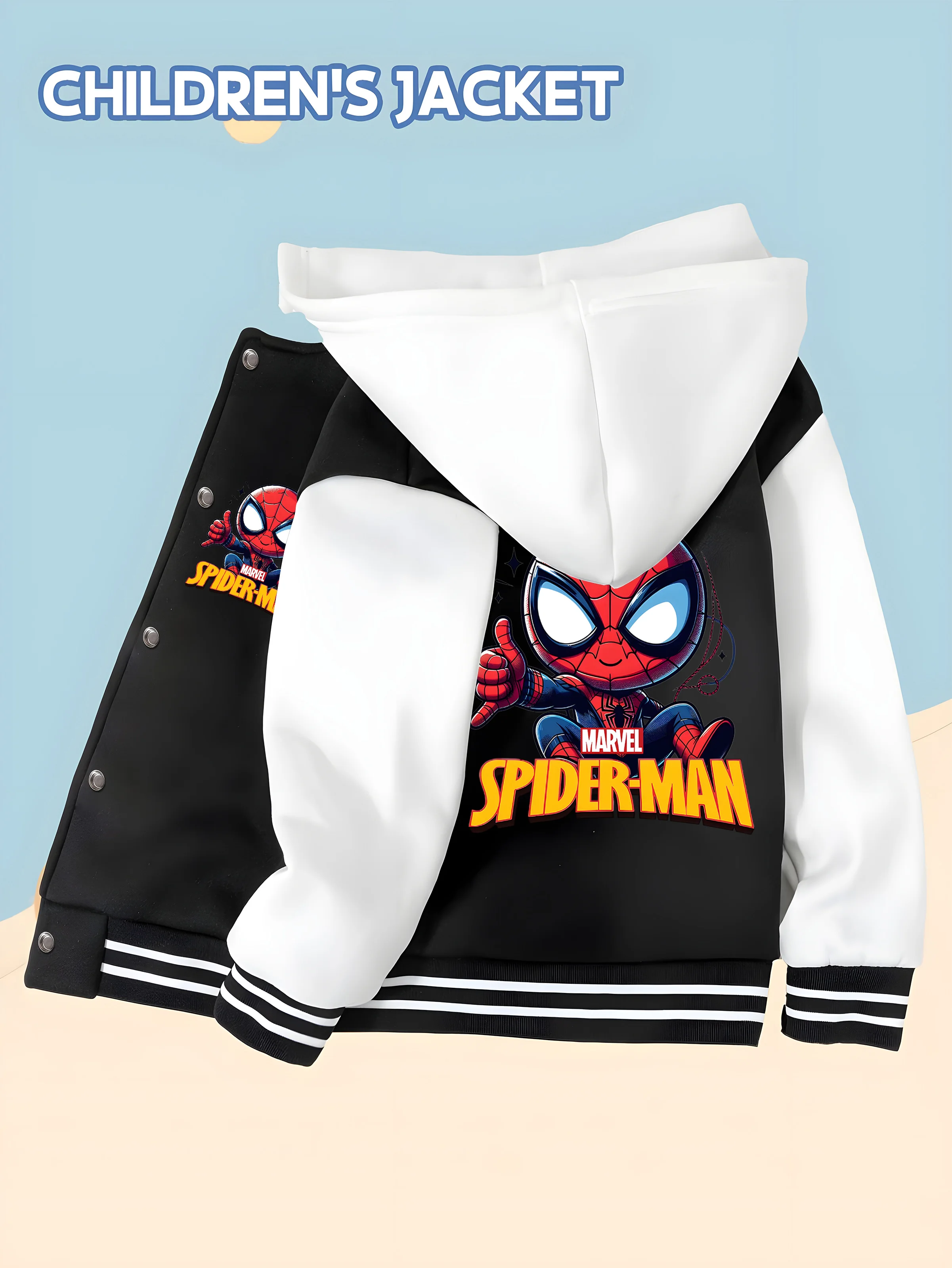 

MINISO Marvel Boys Baseball Jacket - Hulk Power, Classic Black and White, Soft Fabric for Warmth and Comfort, Fashionable and Tr