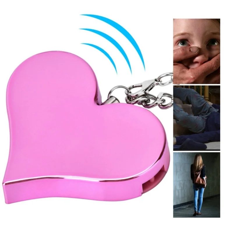 130DB Heart Shape Personal Security Alarm Keychain Emergency Self Defense Siren (Pink)