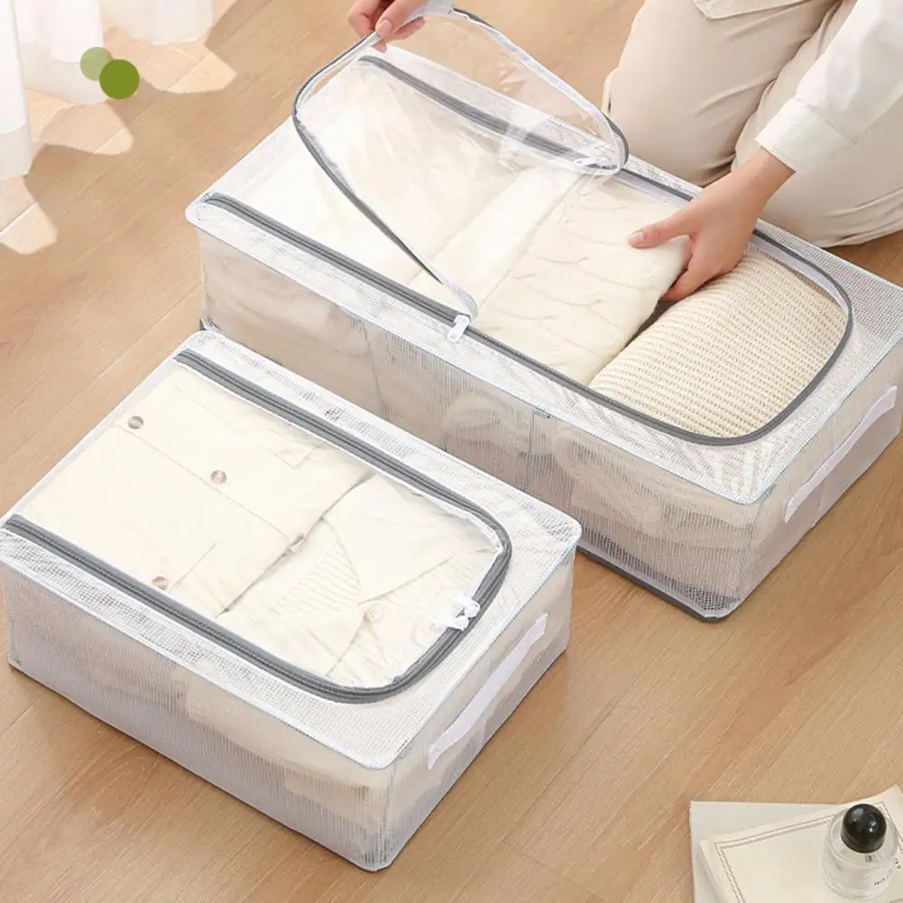 Transparent Storage Box Compact Shoe Box Waterproof Under-bed Shoe Storage Box with Double-sided Openings Zipper for Dustproof